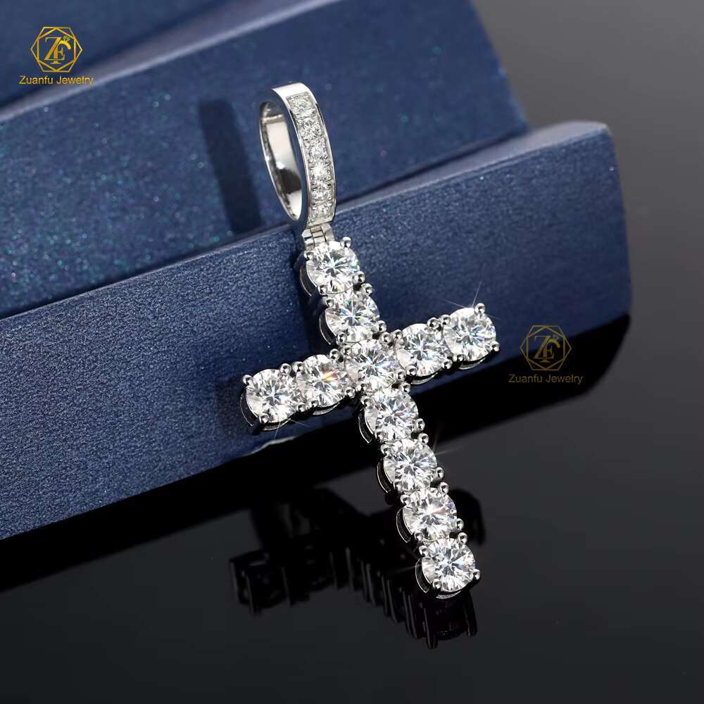 5mm Mossanite Charm Christian Jewelry GRA Certified Women Men 925 Sterling Silver Chain D VVS Black Moissanite Cross Pendant