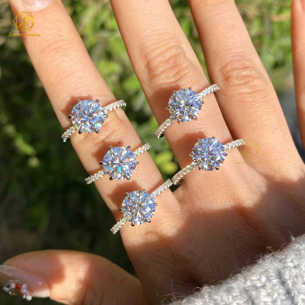 Hot Sale Valentines Day Jewelry Classic 8mm 2CT 18k Gold Plated 925 Silver Moissanite Engagement Ring for Women