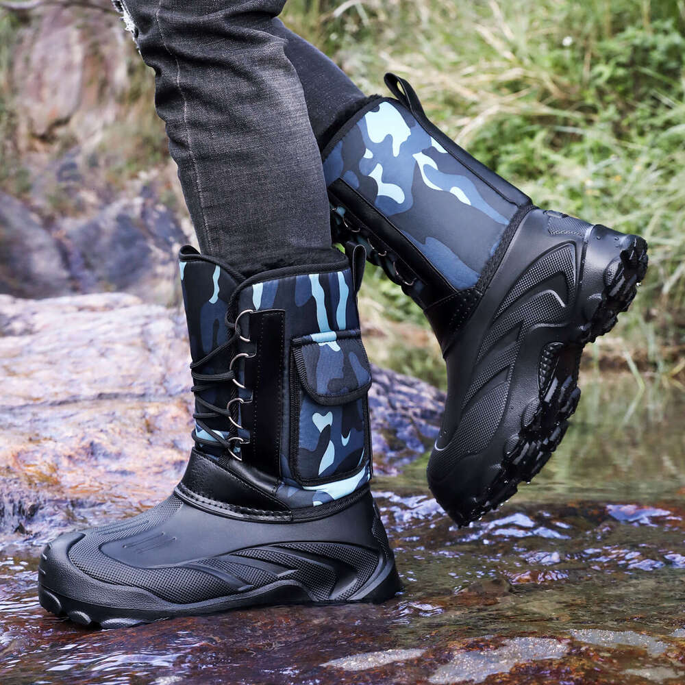 Men's Winter New Shoes, Thickened Fleece-Lined High Tube Snow Waterproof and Non-Slip Slip-On Cotton Boots, Cross-Border Dropshipping