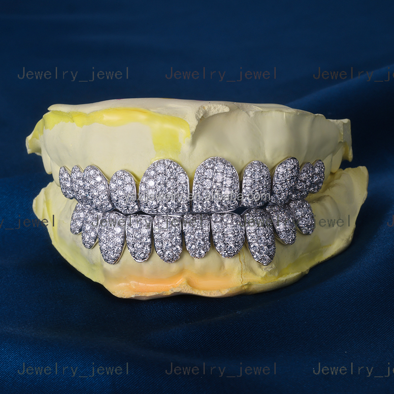 Factory Custom S925 Silver 10K 14K Solid Gold Grillz 1.8mm Iced Out VVS Moissanite Lab Grown Diamond Grillz for Men Women