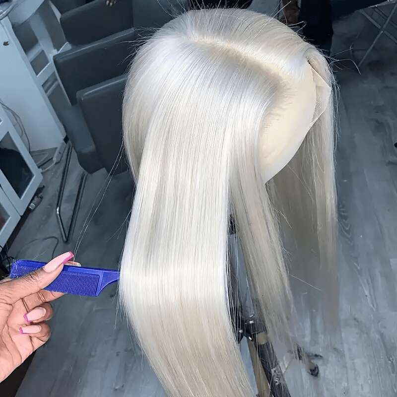 13X6 HD Transparent Lace Front Platinum Ice Blonde #60 - Pre-Plucked Glueless Human With 250% Density, Baby Hair For & Men, Bye Knots, Mother's D