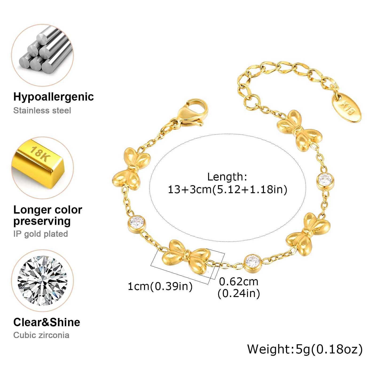 Vnox Stainless Steel Childrens Bracelet For Baby GirlsCubic Zirconia Inlay With Bow Element ChainCute Style Jewelry DailyT251110