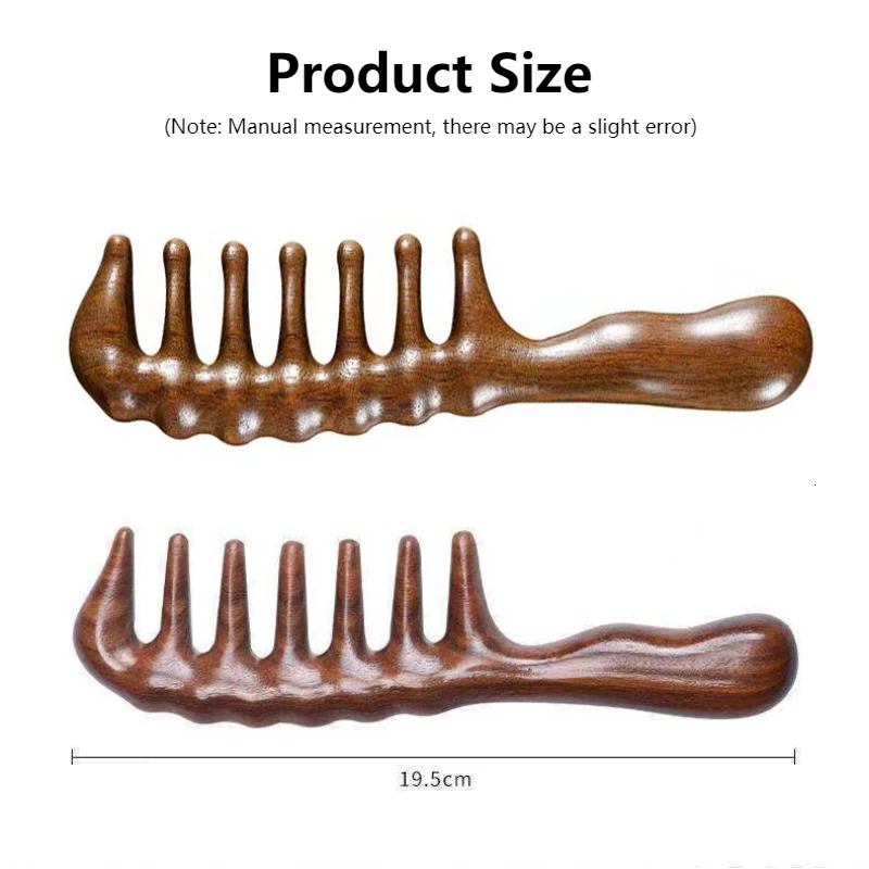 Natural Sandalwood Comb Wide Tooth Anti-Static Head Scalp Massage Wooden Comb for Long Thick Straight Curly Hair 251107