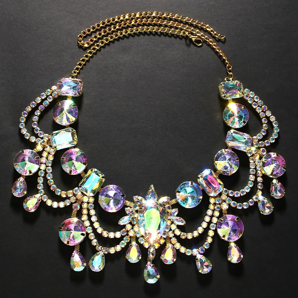 Exaggerated Water Drop Shape Statement Choker Necklaces Women Geometry Crystal Necklace for Party Jewelry Accessories 250409