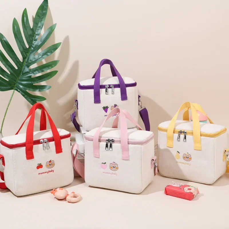 Cute bear lunch bag girls insulated canvas cooler handbag aluminum foil food box home school picnic dinner container 250401