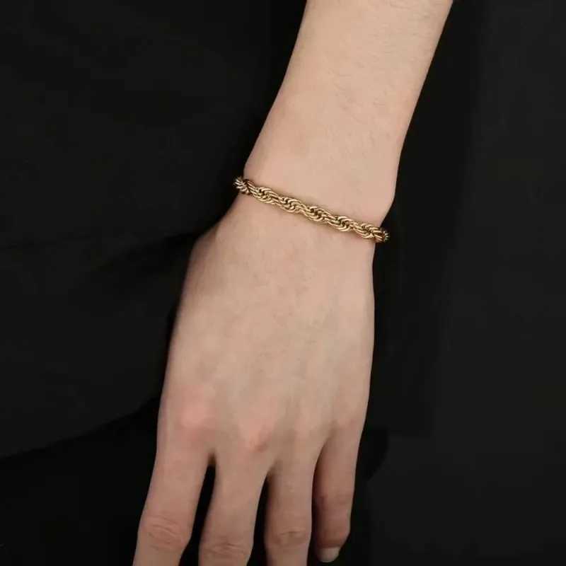 Elegant 18k Gold Plated 925 Sterling Silver 4MM Chain Bracelets for Men Women Simple 20cm Chain Bracelet Unisex Party JewelryT251110