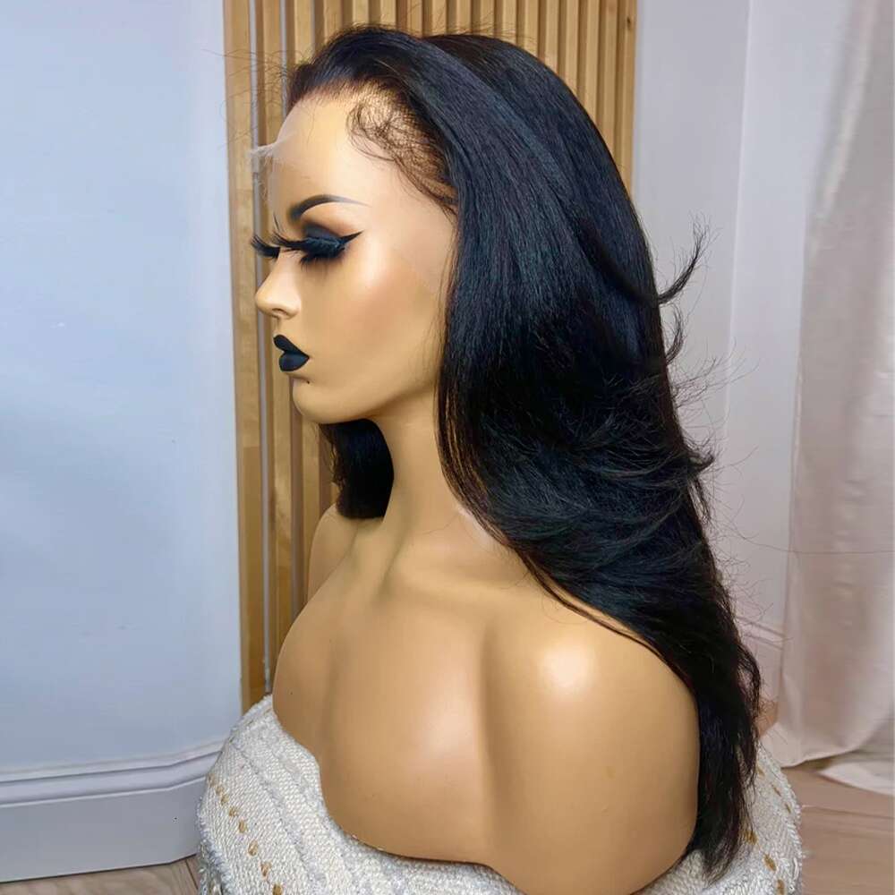 13X4 Frontal Wig Brazilian Virgin Remy Human Hair - 180% Density Kinky To Yaki Straight 'S Hair, Transparent Lace With Natural Hairline, Full Vol