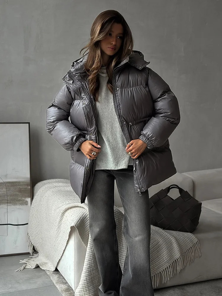 Tossy Leisure Womens Hooded Short Parker Coat Drawstring Waist Warm Solid Pocket Zipper Winter Long Sleeves 2025 Parker Coat 251107