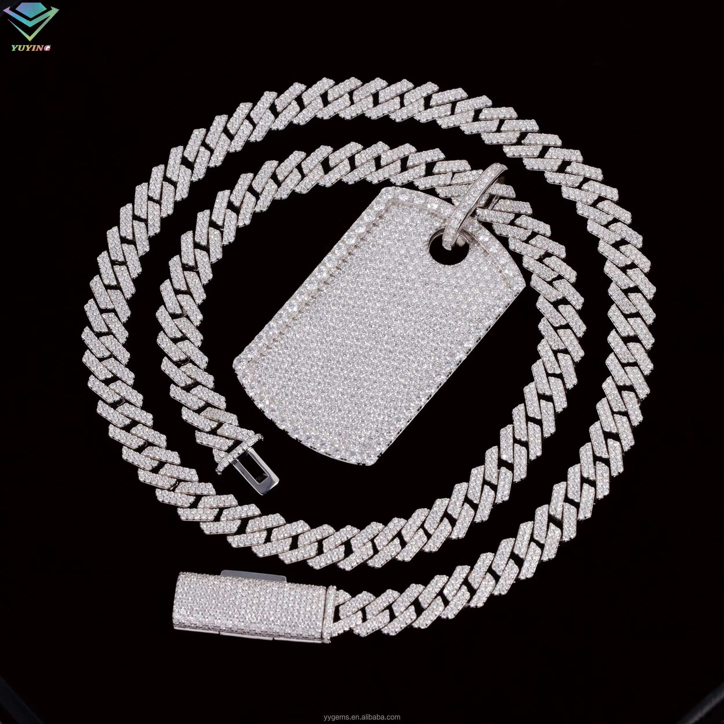 VVS Moissanite Tag Pendant with 18k White Gold Plated for 925 Silver Hiphop Jewelry