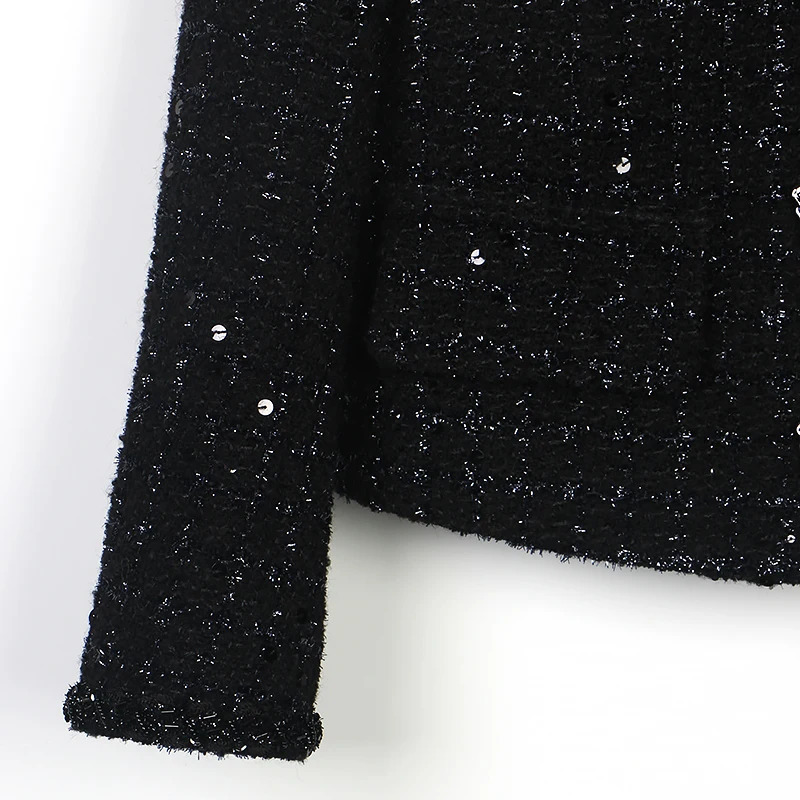 fashionable and elegant celebrity sequin temperament small fragrance style tweed round neck singlebreasted jacket 251110