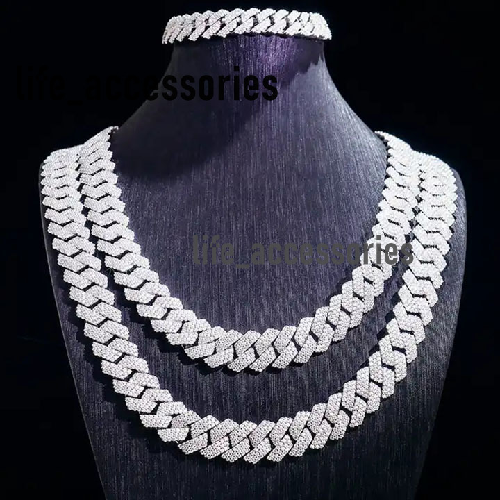 Moissanite Diamond Miami Cuban Link Chain 6~15mm White Gold Real 14k Rose Gold Necklace Bracelet 925 Silver Plated