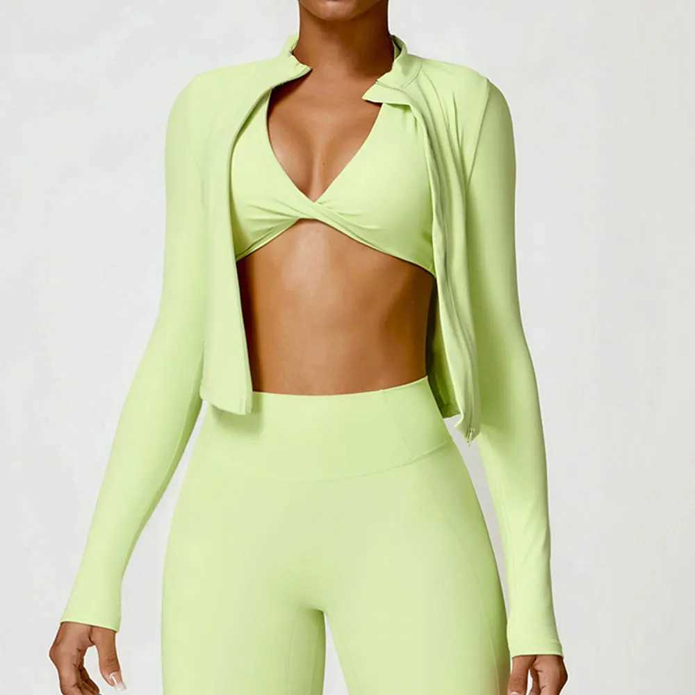 Womens sportswear zipper jacket slim fit long sleeved fitness jacket yoga crop top gym push up jacket running sportswearXJ250410
