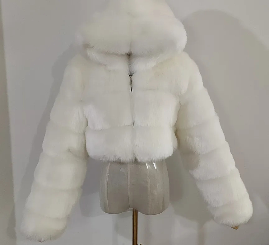 Women Faux Fur Short Coats Thick Warm Coat Hooded Open Stitch Regular Full Sleeve Solid Casual Elegant Splice Autumn Winter 251110