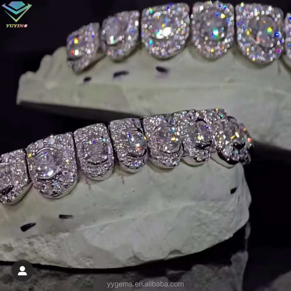 Rapper Grillz 925 Sterling Silver Gold Plated Custom Diamond Grillz for Teeth Iced Out VVS Moissanite Grillz for Hiphop Jewelry
