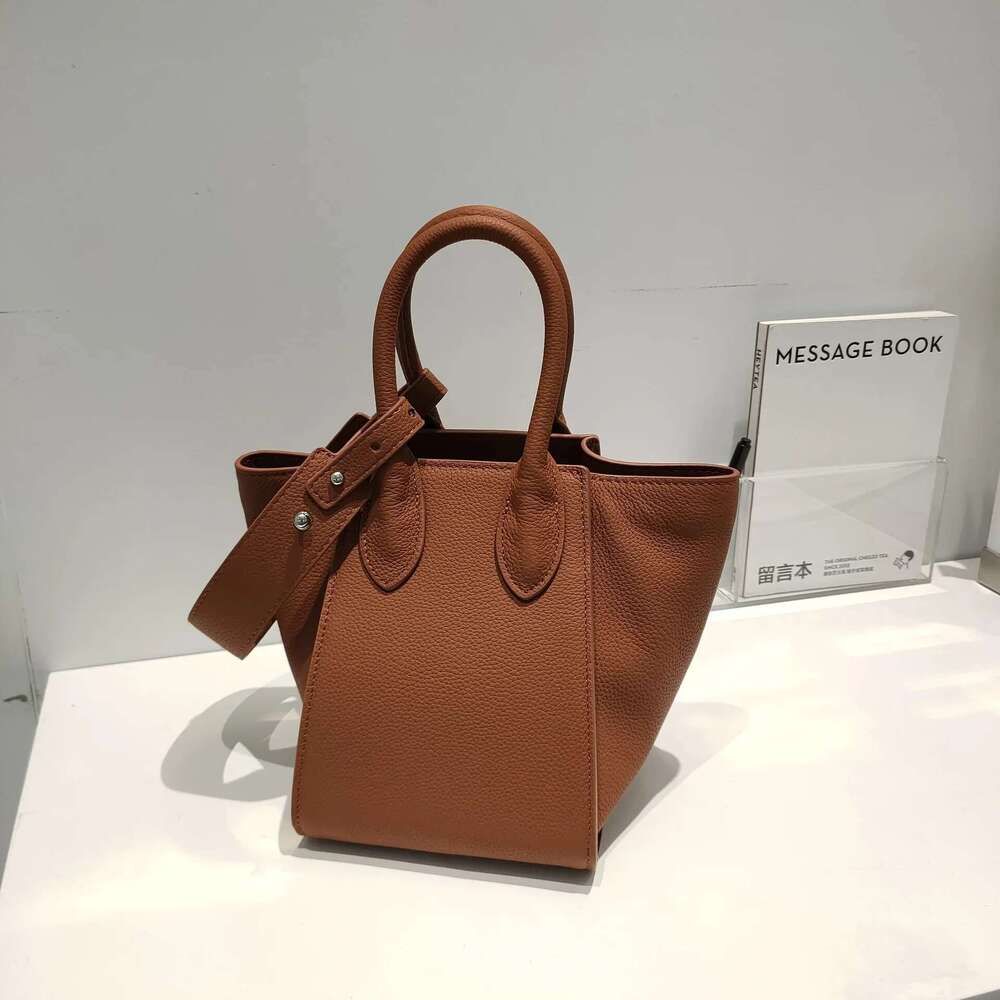 Leisure Thick Cow Leather Bucket Shopper Tote Trapeze Brand Designer Women Handbag Quality A+ Ladies Shoulder Bag Blue