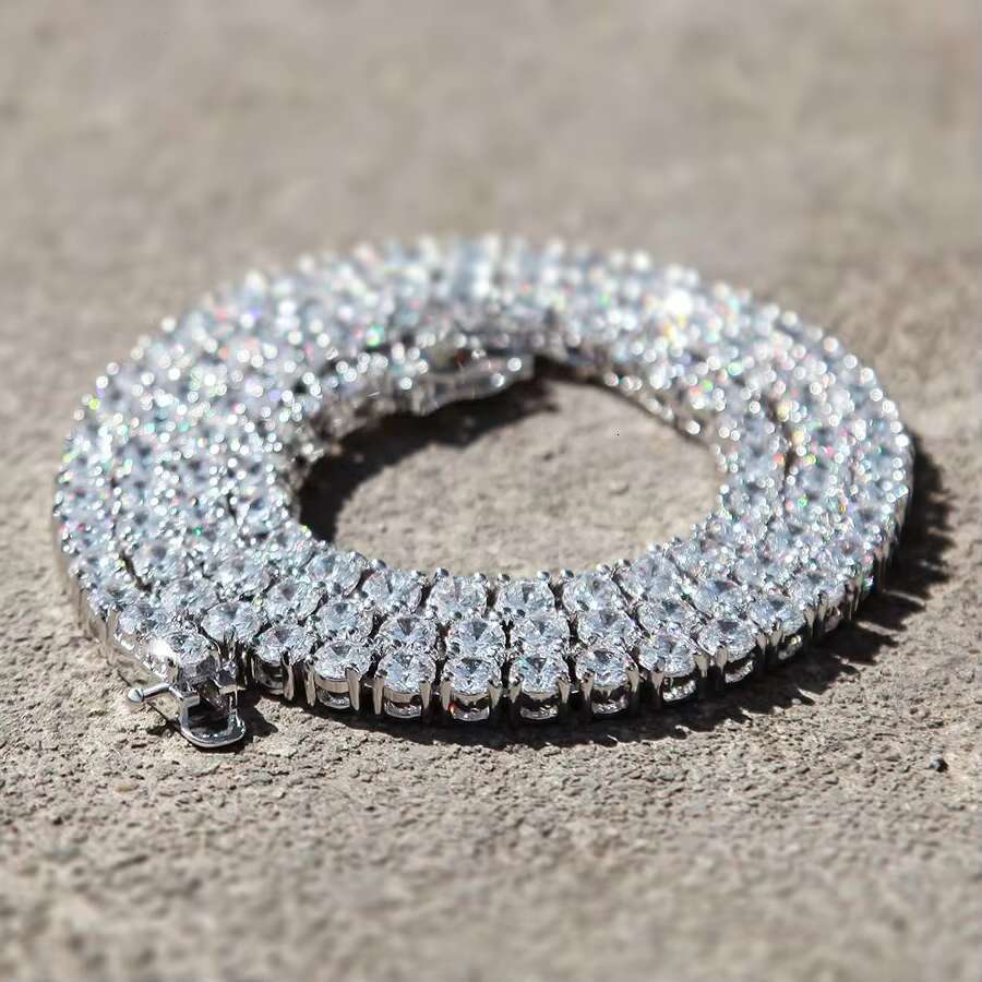 100% Pass the Diamond Tester 2mm 3mm 4mm 5mm 6mm 925 Silver VVS Moissanite Diamond Tennis Necklace Stylish Style for Men/women