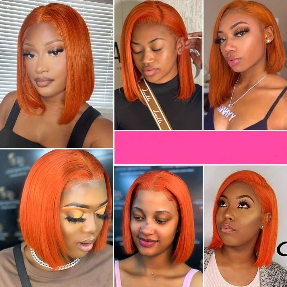 Wigs For 13X4 HD Frontal Straight Bob Orange Ginger Wig Lace Front Human Pre Plucked Hairline With Baby Hair Brazilian #350