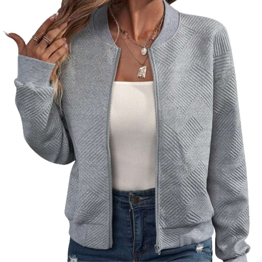 Amazon European and American Cross-Border Trade 2024 Autumn Winter New Solid Color Zipper Jacket Baseball Collar Casual Coat for Women