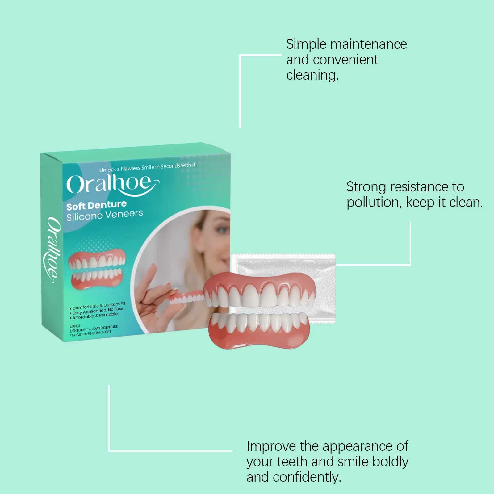 New Arrival Oralhoe 1 set of silicone upper and lower veneer brackets for dentures Smile care dental restoration silicone dental filling bracke Z25041