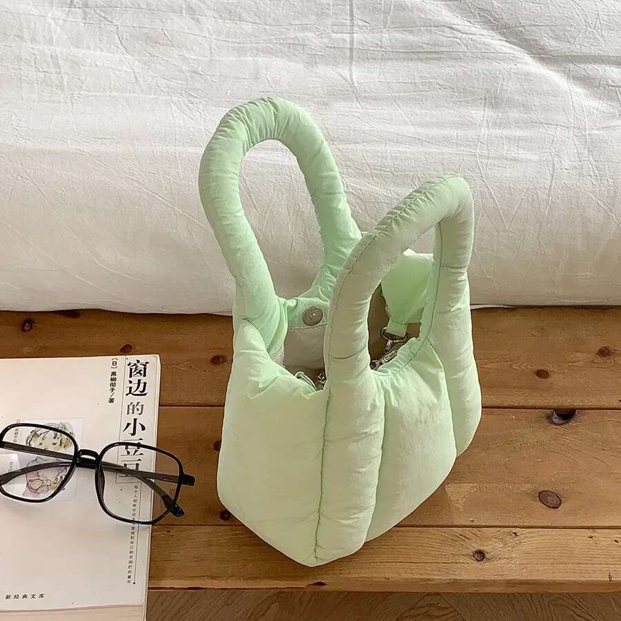 Casual Nylon Quilted Tote Puffy Cotton Designer Handbag Winter Mini Down Space Bags For Women 2024 Chains Shoulder Crossbody Bag
