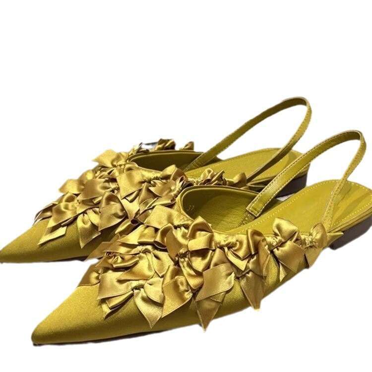 Woman Sandals Summer New Flat Toe Sandals With Women S French High End Temperament Bow Tie Sandals Low Heel Pointed Single Shoes