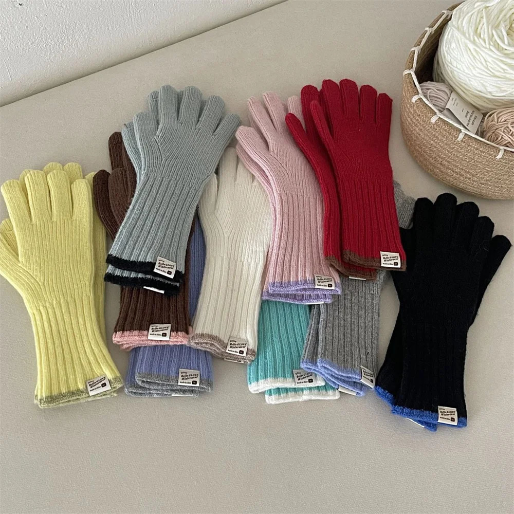 Candy-colored Knitted Gloves Can Touch The Screen Cute Winter Ins Warm Riding Cold-proof Dew Finger Student Wool Gloves 279CM 251106