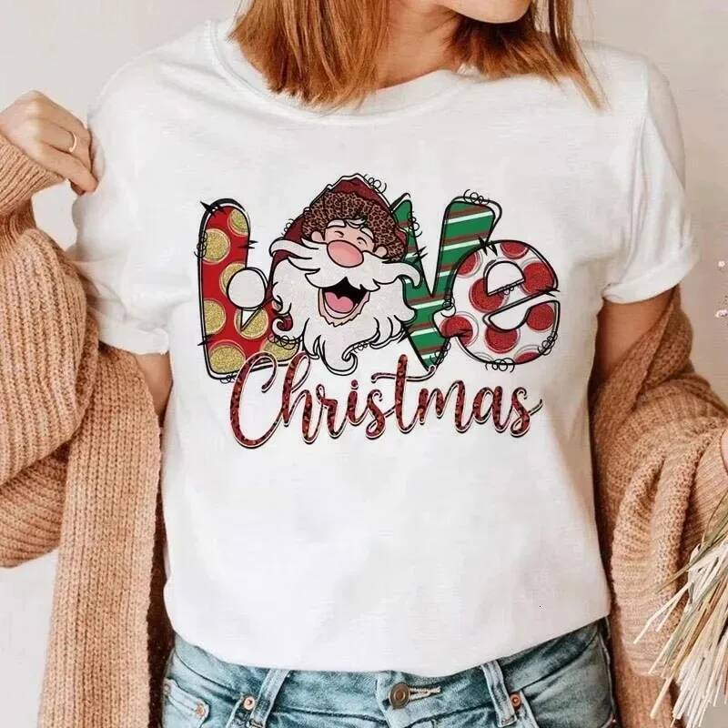 Christmas Christmas New Cute Snowman Happy Christmas Lady Y2K Cartoon Printed Tshirt Fashionable Casual Gift Comfortable Pure Cotton Shirt Plus Size d