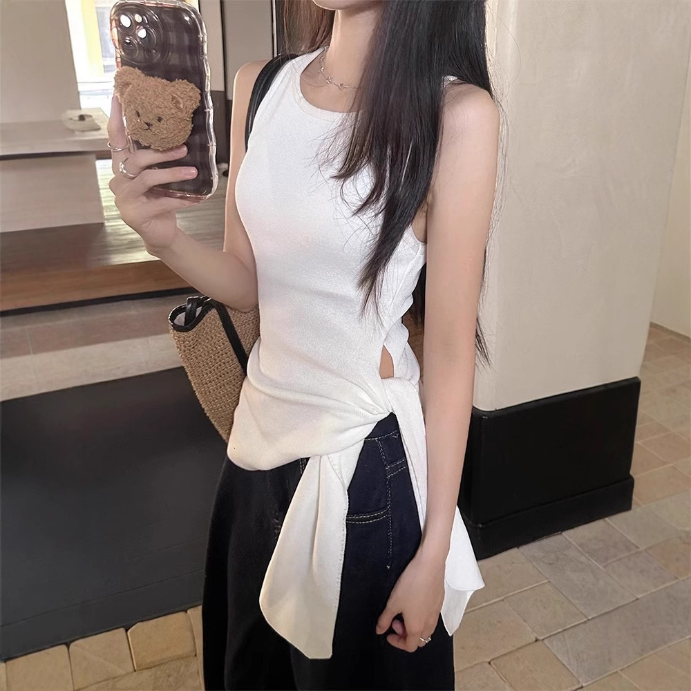 2025S Designer Women S T Shirt Design Tied Knit Camisole Vest Women In Summer Slim Fit And Versatile White Tight Student Top For Hot Girls