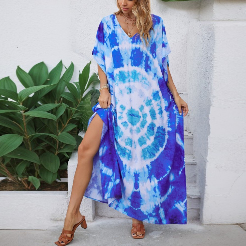 Printed Holiday Robe Gown Loose Size Bikini Beach Skirt