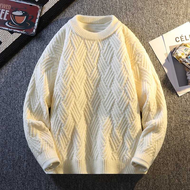 Fashion Knit Sweater Men Cable Pullover New Autumn Winter Diamond Pattern Loose Fit Solid Fashion Casual Streetwear Crew Neck Sweaters Y251110