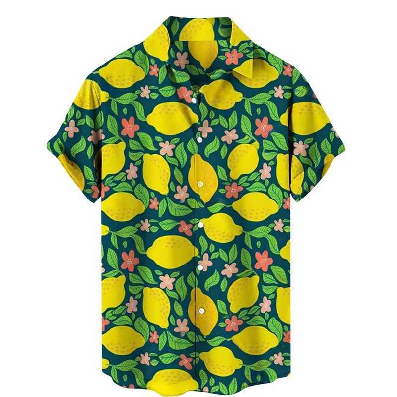 Mens shirt fruit pear lemon 3D printed top spring and summer casual Hawaiian shirt lapel short sleeved oversized shirt top X250410