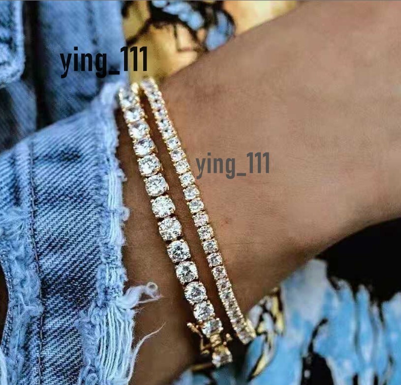 Dropshipping Link Chain Hip Hop Men Bangle Tennis Moissanite Bracelet Sterling 925 Silver Jewelry 1 Piece Gold Plated
