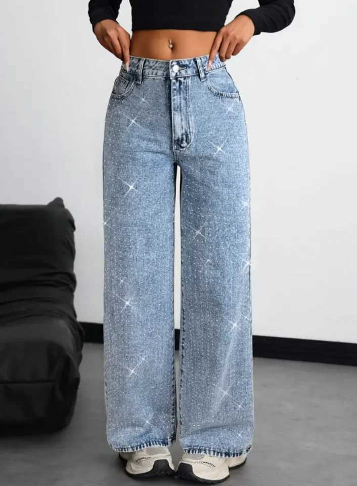 American-style high street retro full-diamond wide-leg jeans for women new 2025 autumn style versatile and slimming great for a C251110