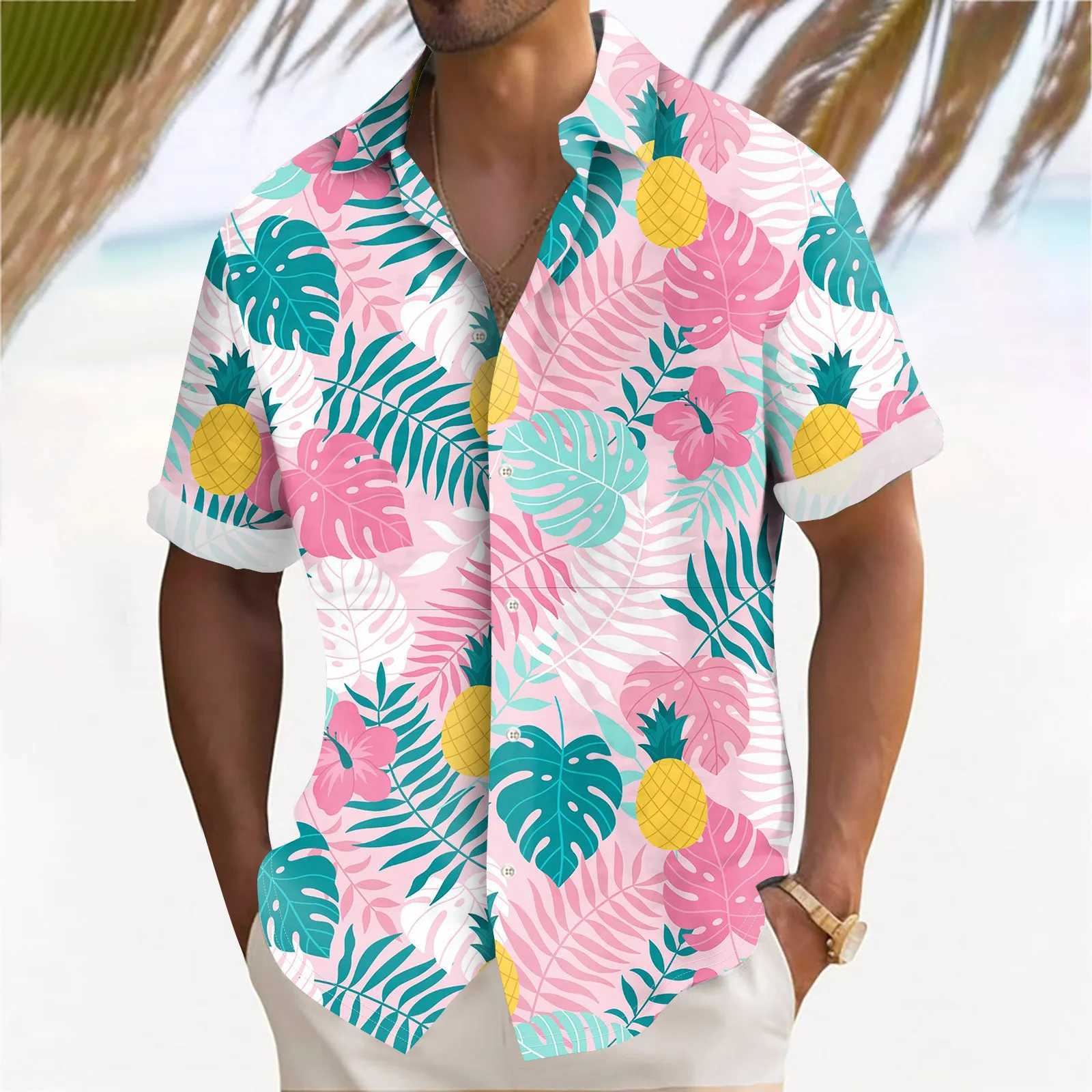 Hawaiian mens 3D beach flower print short sleeved mens casual mens loose top X250410