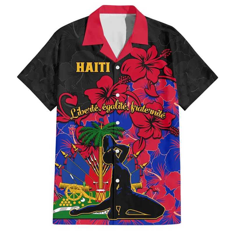 3D printed Hawaiian mens shirt Haiti Independence Anniversary Ayiti flag jacket arm shirt casual and fashionable womens top X250410