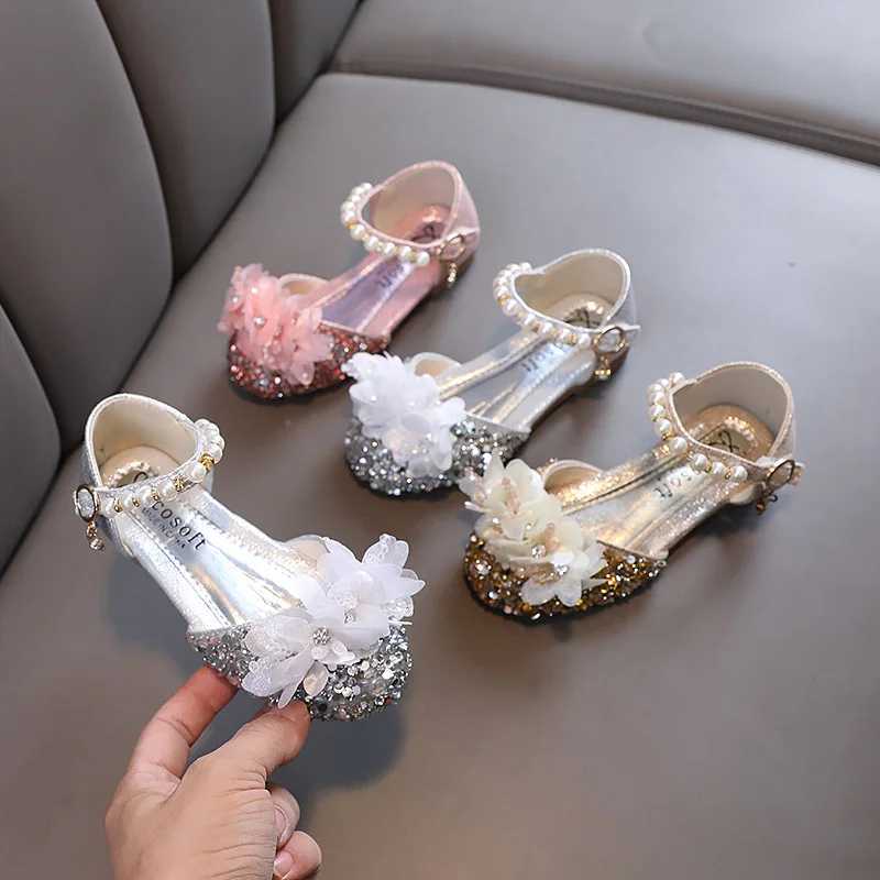 Fashionable CHIldrens Sandals 2024 Spring/Summer Sparkling Flower Sweet Girl Princess Shoes Performance CHIldrens Sandals J191 Z250410