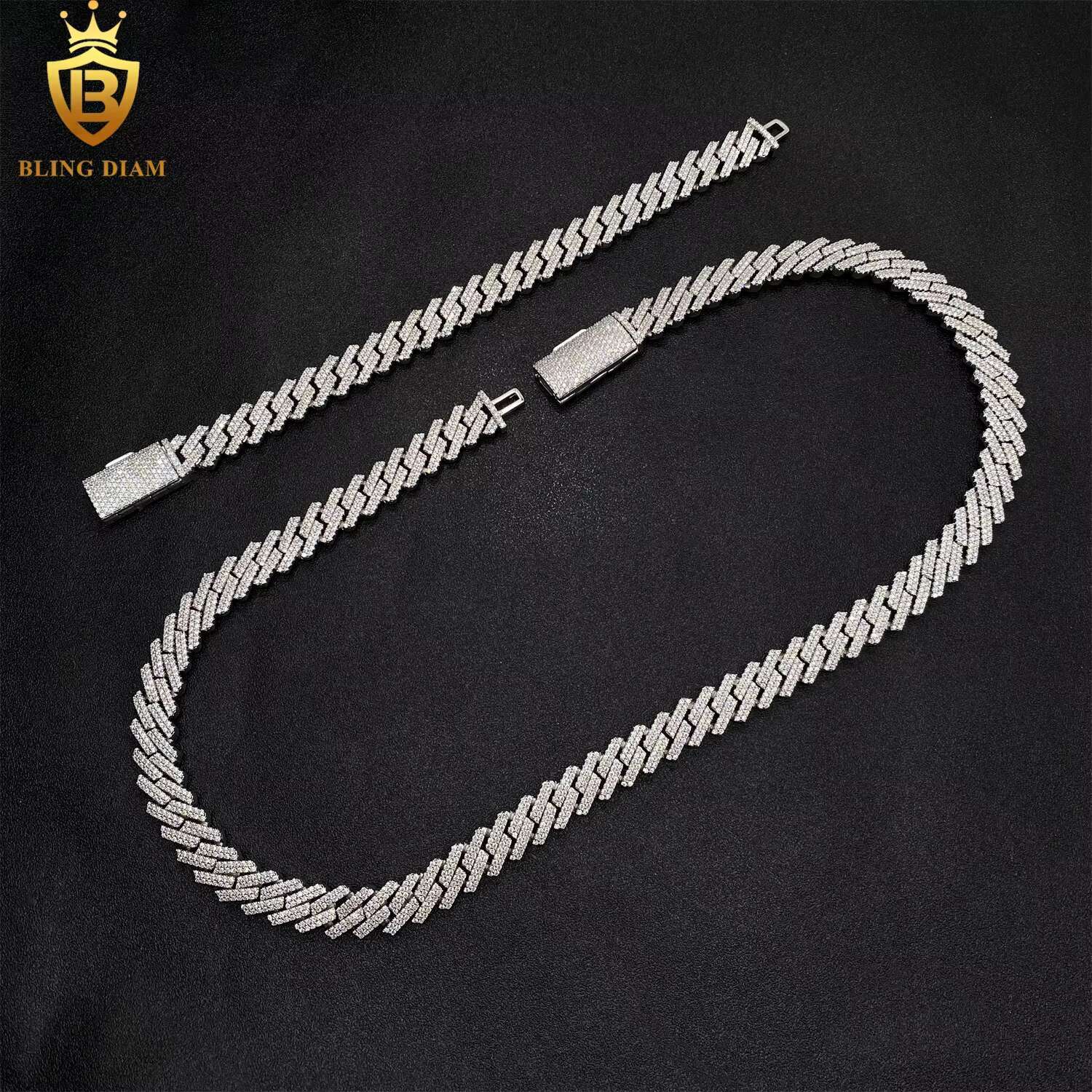 12mm Hip Hop Jewelry 925 Sterling Silver Vvs Moissanite Miami Cuban Link Chain Bracelet Necklace Promotions and Discounts