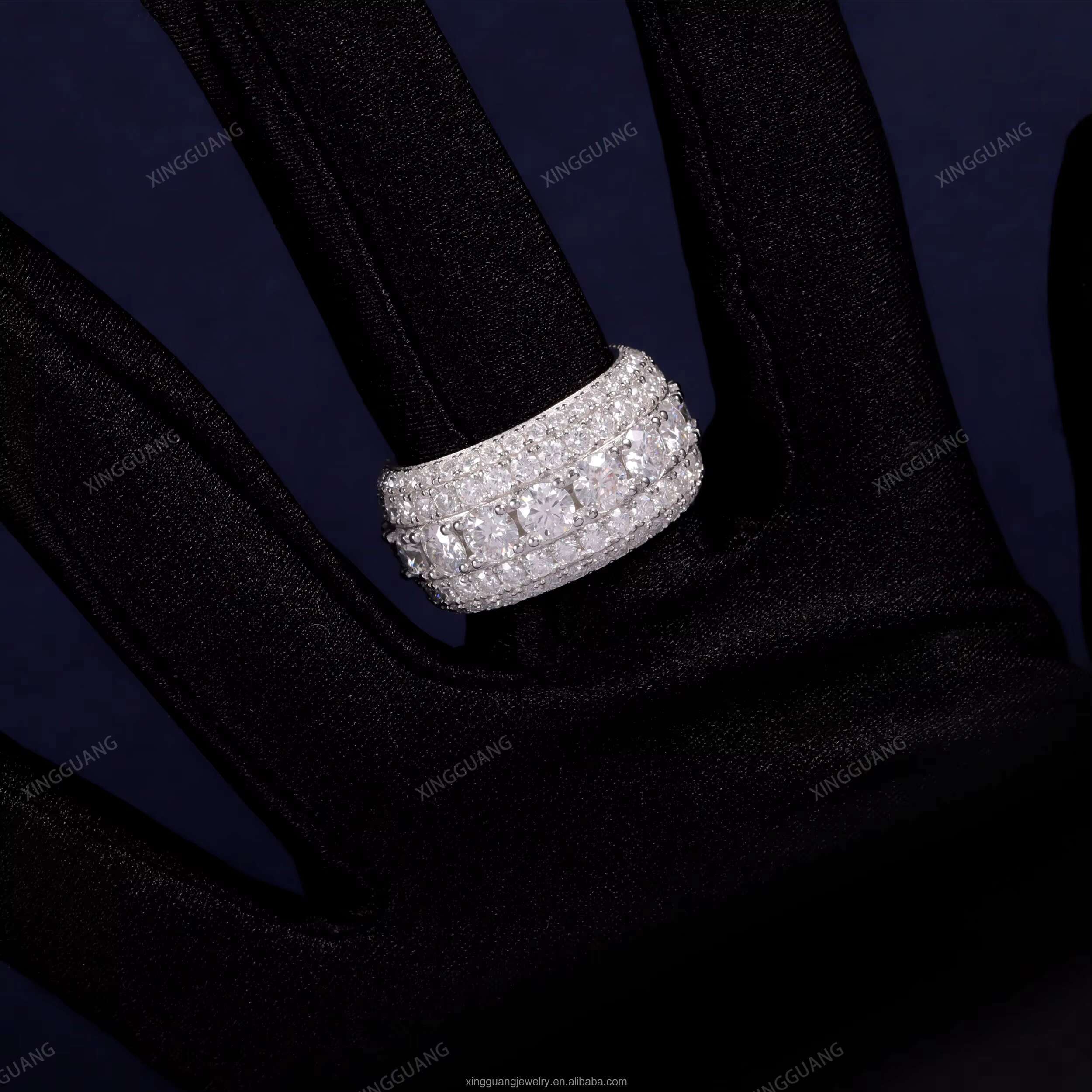 In Stock Full Iced Out Moissanite Cuban Ring 925 Sterling Silver Men Hip Hop Ring Pass Tester Moissanite Diamond Cuban Ring