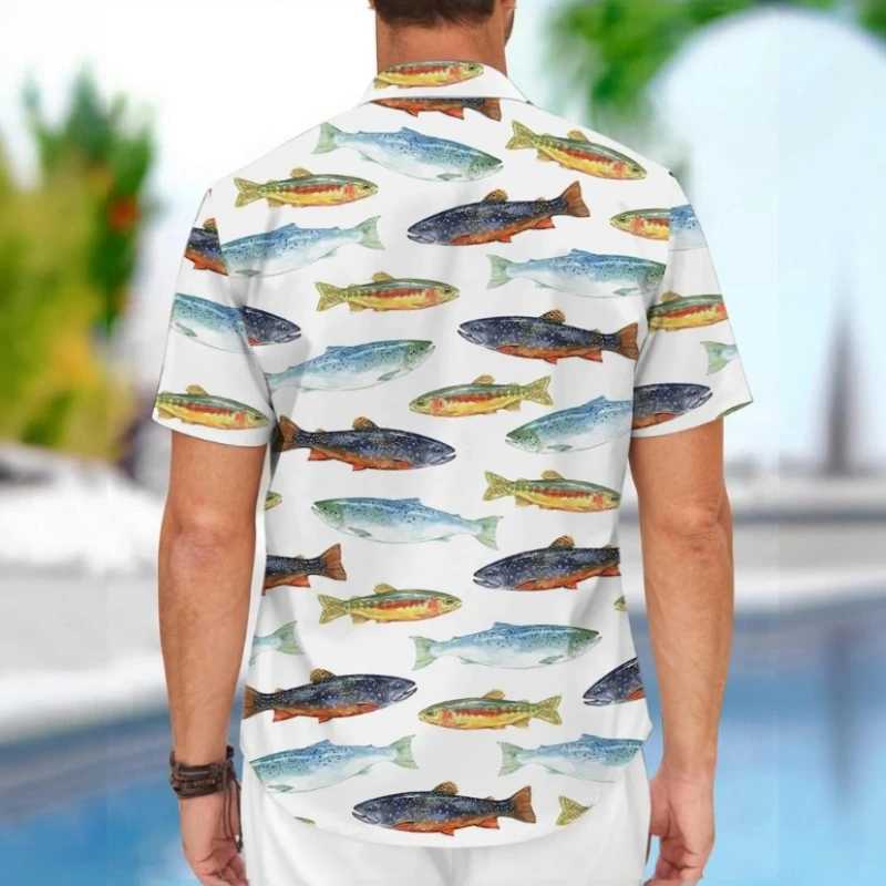 3D fish print Hawaiian mens shirt new trend mens shirt casual unisex summer quick drying short sleeved top 2024 X250410