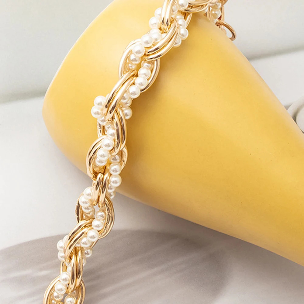 31CM Short Handbag Strap Exquisite Gold Silver Chain Pearls Decoration Chain Phone Lanyard Detachable Bag Hand Chain With Buckle 251110