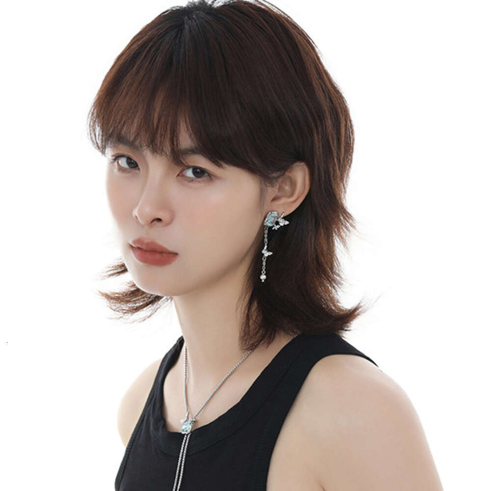 Original Blue Zircon Butterfly Tassel for Women Unique and Beautiful Niche Design High-end 925 Silver Needle Earrings