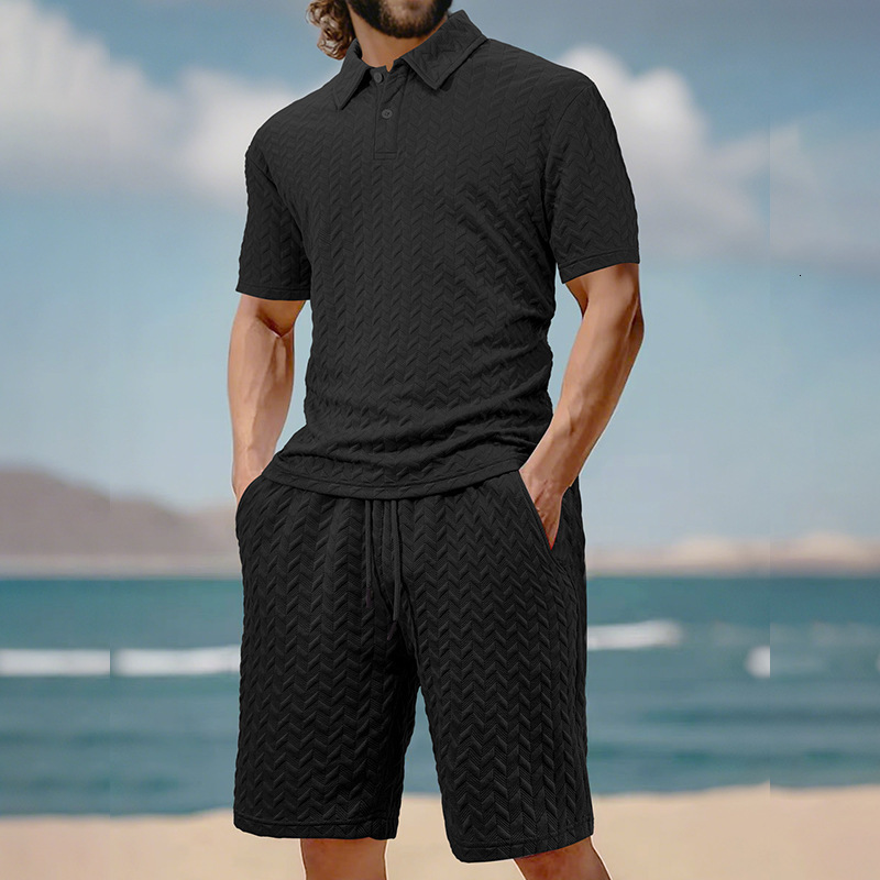 Summer Jacquard Multi Color Casual Set T-shirt Shorts Mens Solid Color Fashion Sports Fitness Men