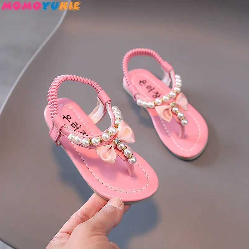 Summer Girls Shoes Beads Apartment Flip Princess Shoes Baby Shoes CHIldrens Sandals CHIldrens Wedding Shoes Pink Z250410