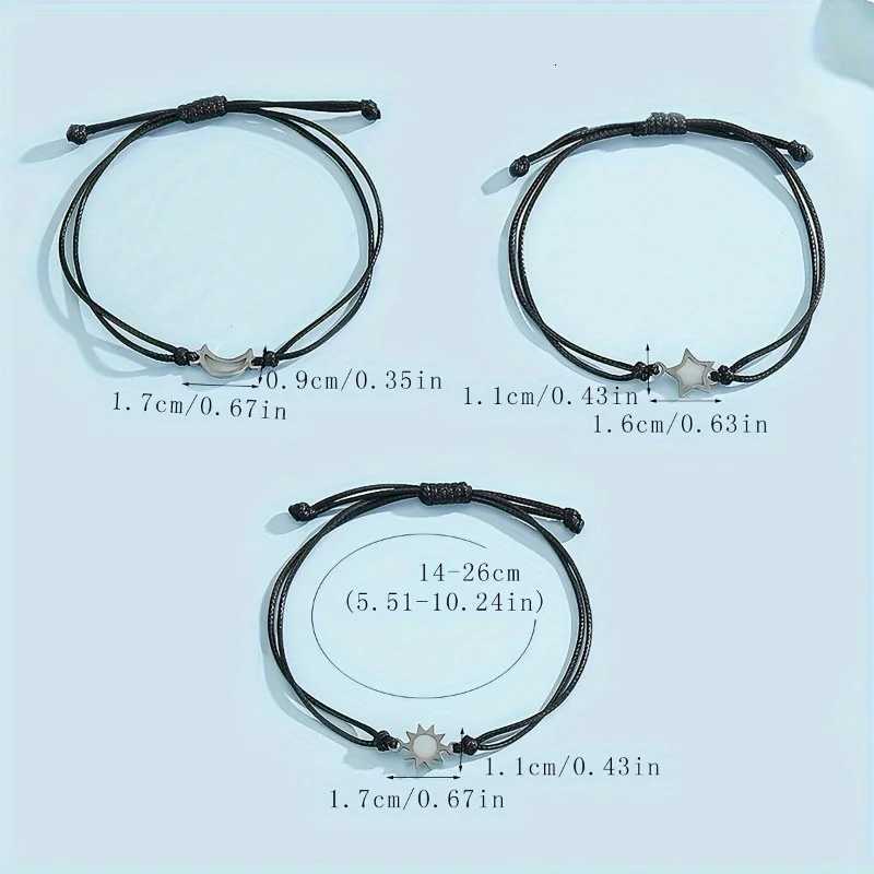 Luminous Moon Sun and Star Bracelet Set - Hand Woven Black Rope Perfect for Daily Wear or Special Occasions Daily BraceletT251110