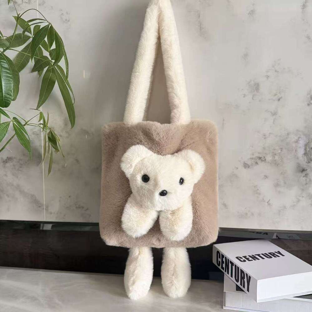Women Handbag Cross Border New Tote Faux Rabbit Fur Women S Bag Fashion Simple Shoulder Bear Girly Handbag