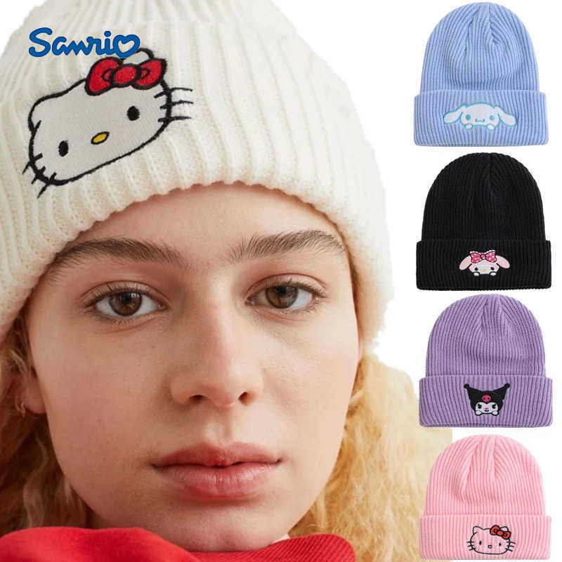 Sanrio Hot Sale Saniro Hello Kitty Beanie Hat Women Cute Cartoon Cinnamoroll Melody Kuromi Winter Knitted Cap H251110