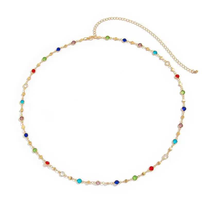 Fashion colored crystal waist chain Wenpunk summer sexy beach bikini body jewelry Y2K accessories X250410