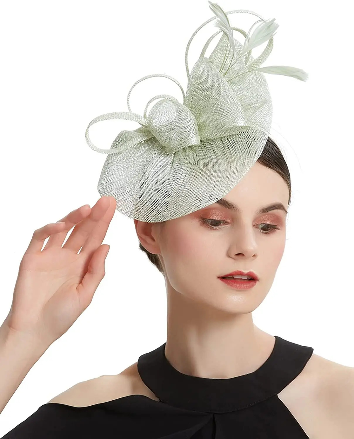 Womens Pillbox Fascinator Hat Kentucky Hat Feather Derby Sinamay Fascinator Headband Tea Party Fascinator Hat for Cocktail 250409