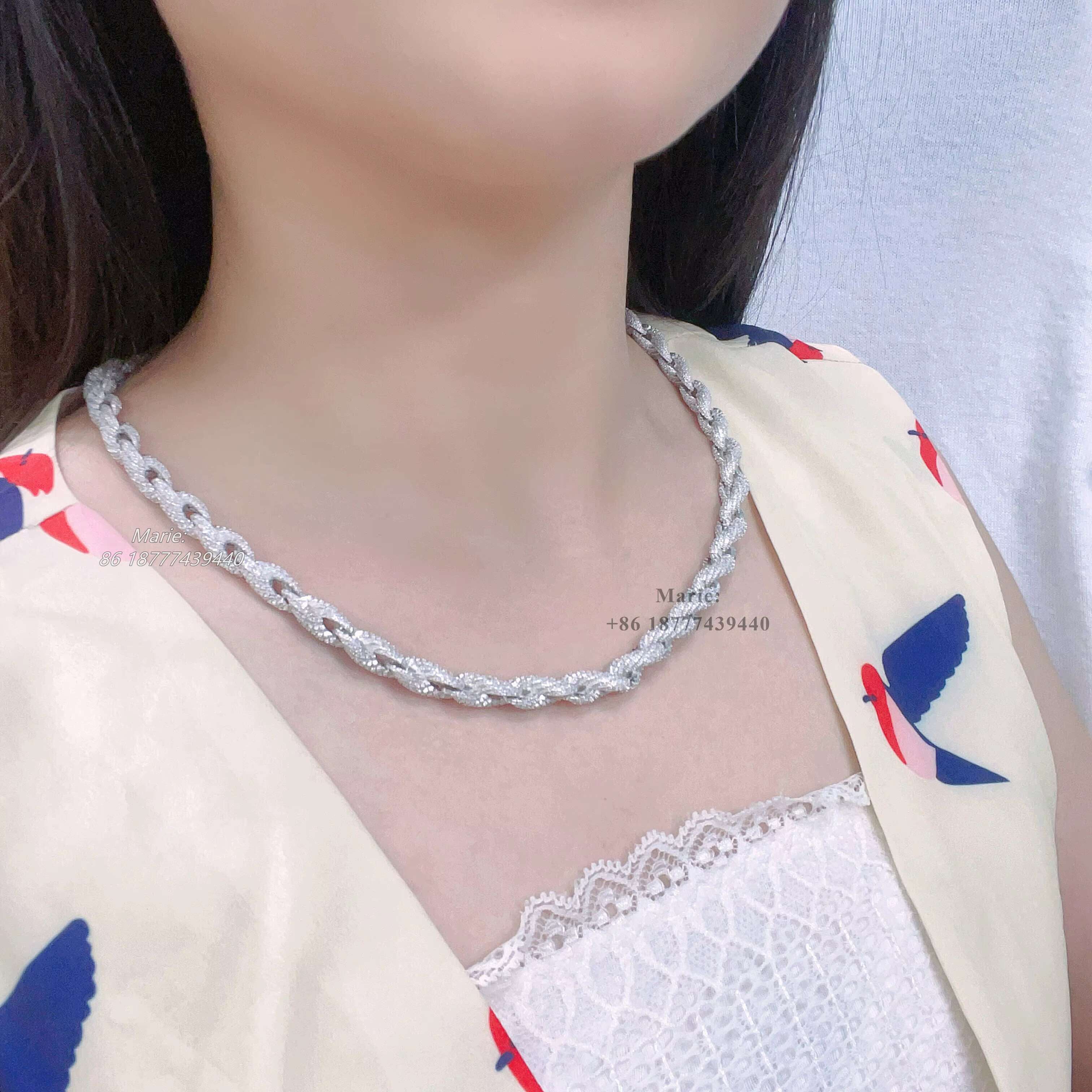 Drop Shipping White Gold 925 Sterling Silver Micro Pave Vvs Moissanite Diamond Rope Chain Necklace