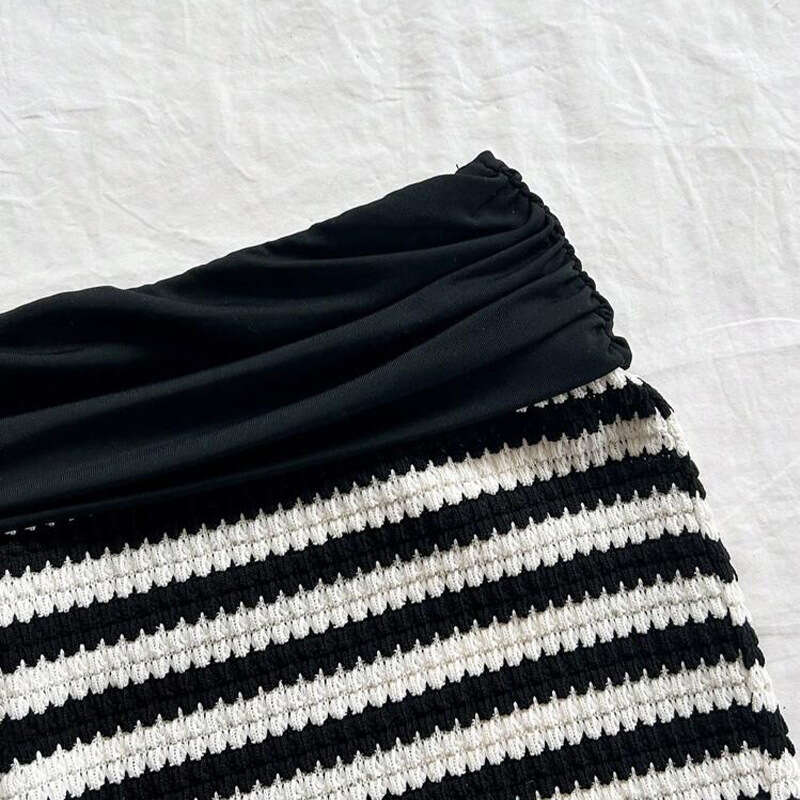 2025 Summer Cross-Border Trade European American Black and White Striped Tube Top Shorts Slim Sexy Hot Pants Two-Piece Set for Women